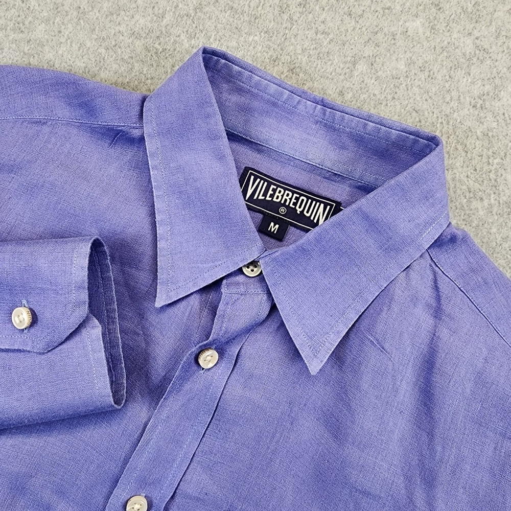 Vilebrequin Men's Medium Linen Long Sleeve Button Shirt Turtle Logo